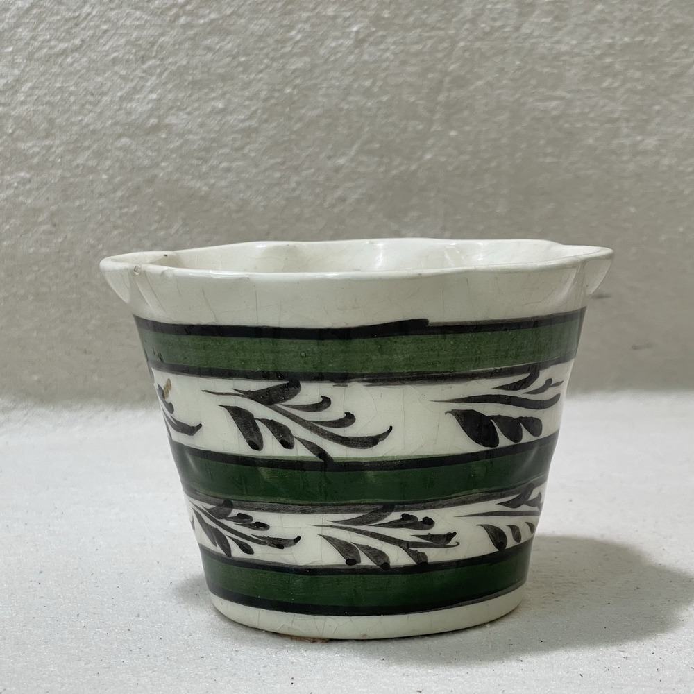 Handcrafted Tonalá Pottery Green‎ Black Cream Planter Made in Mexico Handmade
